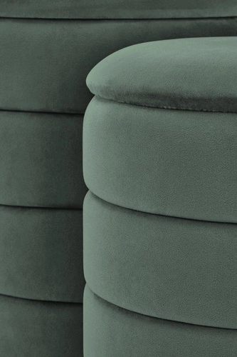 Sada 2 sametových taburetů se schovkou lahvově zelené kulaté do obýváku Intesi