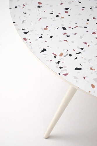 Kulatý jídelní stůl Reyna 120 cm bílý terrazzo moderní snadno čistitelný Intesi