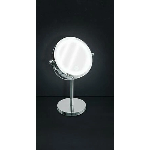 Stolní kulaté zvětšovací LED zrcátko na líčení v stříbrném rámu Juvira