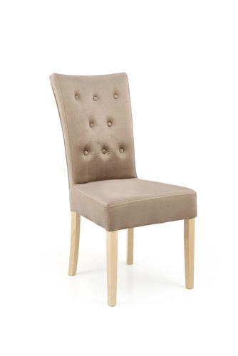 Čalouněná sametová jídelní židle Xsavier Intesi béžová s dřevěnými nohami