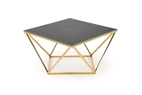 Konferenční stolek Artus čtvercový černý mramor a zlatý moderní glamour do obýváku 80x80 cm