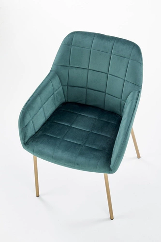 Jídelní židle Minnesota zelená, čalouněná sametem s područkami na zlatých nohách