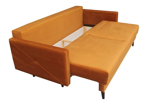 Rozkládací pohovka se spací funkcí Saxo dvoumístná do obýváku moderní žlutá s úložným prostorem