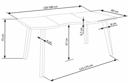 Rozkládací jídelní stůl Sonik, přírodní dub, černé nohy, moderní, 120–180 cm