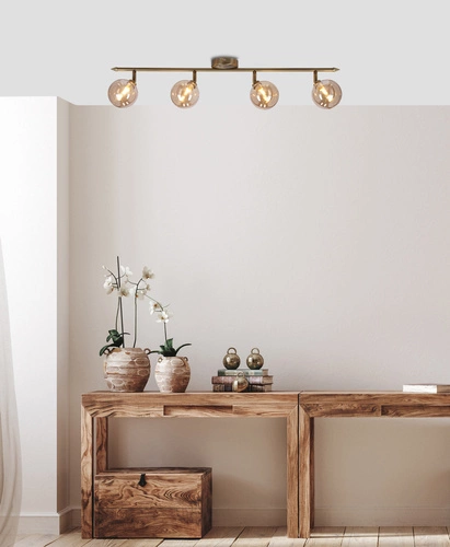 Stropní svítidlo Rodia moderní patinované čtyřramenné do obývacího pokoje a ložnice skleněné