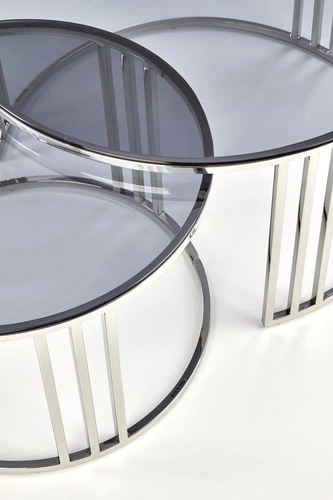 Sada 2 kulatých konferenčních stolků Yasmine ze skla, moderní glamour do obýváku Intesi