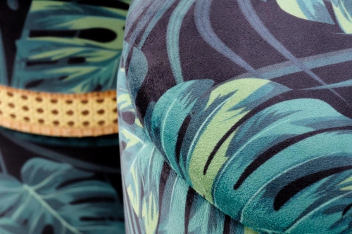 Sada 2 kulatých zelených taburetů Dadra s úložným prostorem do obýváku a předsíně ratan čalouněné