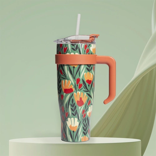 Termo hrnek na kávu s uchem Intesi Fleur 1,2 l zelený nerezová ocel