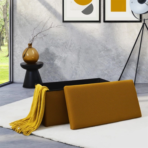 Žlutý obdélníkový skládací taburet s úložným prostorem Velse Atom Intesi do předsíně a dětského pokoje