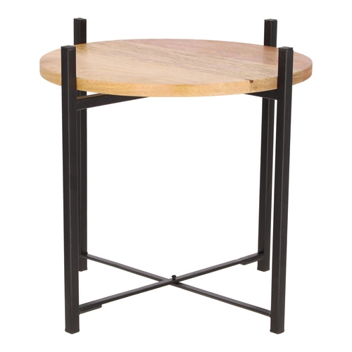 Kulatý konferenční stolek Ragna 42 cm loftový dřevěný s kovovou podstavou do obýváku Intesi