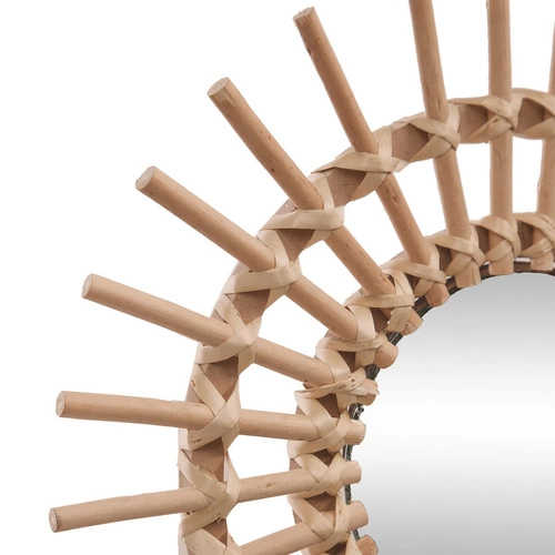 Kulaté zrcadlo boho Sun Cane 30 cm závěsné do obýváku a ložnice v dřevěném rámu