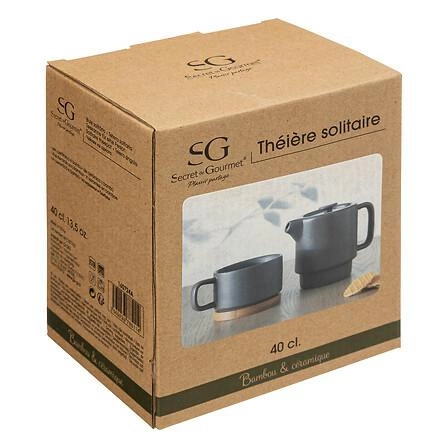 Keramická konvice na čaj Nature 5five simply smart béžová s bambusovým podtáckem 400 ml