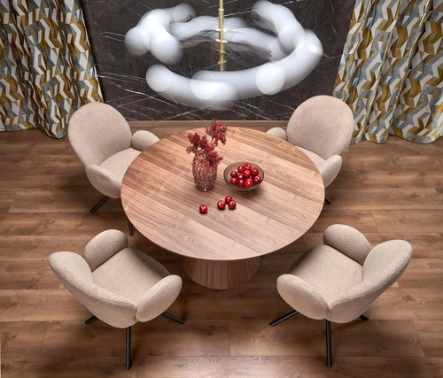 Moderní kulatý jídelní stůl Obituar 136 cm ořechový na jedné noze Intesi