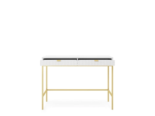 Bílý toaletní stolek se zásuvkami, moderní do ložnice, na zlatých nohách Intesi