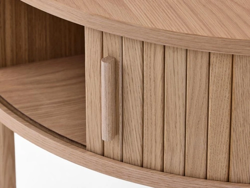 Konferenční stolek Meta kulatý 85 cm dubový skandinávský s úložným prostorem