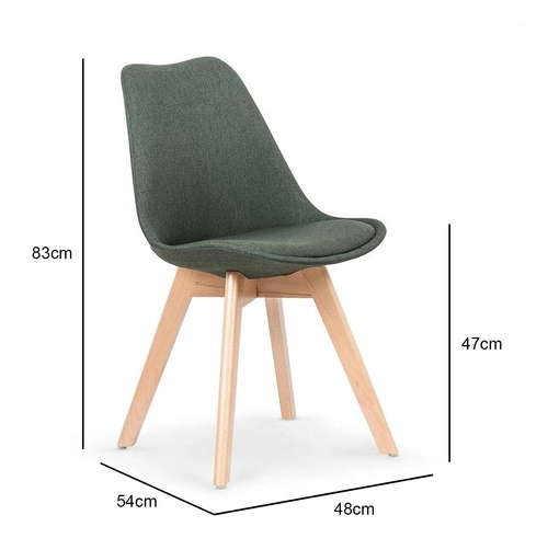 Čalouněná jídelní židle Dimi tmavě zelená skandinávská s dřevěnými nohami Intesi