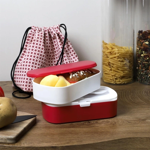Intesi Sada dvoupatrových lunchboxů 3 díly s taškou červená na práci a do školy