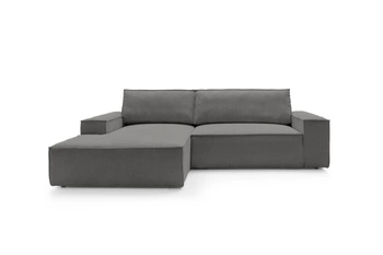 Rohová manšestrová pohovka Molde M levá s rozkladem a úložným prostorem do obýváku šedá