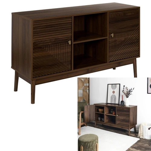 Komoda Tiffany s drážkovaným povrchem ořech 120 cm na vysokých nohách do obýváku Intesi