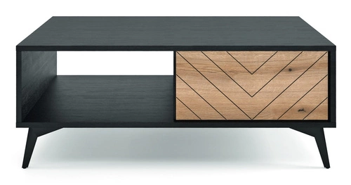 Konferenční stolek Fargo obdélníkový loftový se zásuvkou a policí do obýváku dub černý Intesi