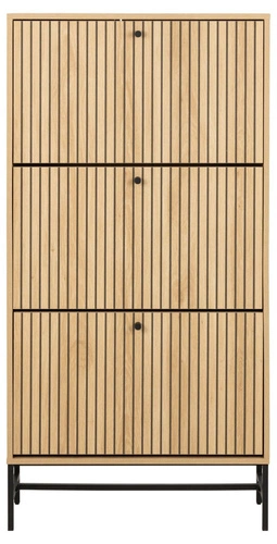 Vysoká botníková skříň Albany Actona se 3 drážkovanými čely, přírodní dub, skandinávský styl do předsíně