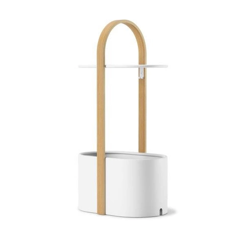 Oválný bílý konferenční stolek Umbra Bellwood s úložným prostorem a madlem do obýváku moderní