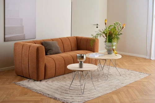 Kulatý konferenční stolek Prunus 80 cm travertin glamour chrom moderní do obýváku