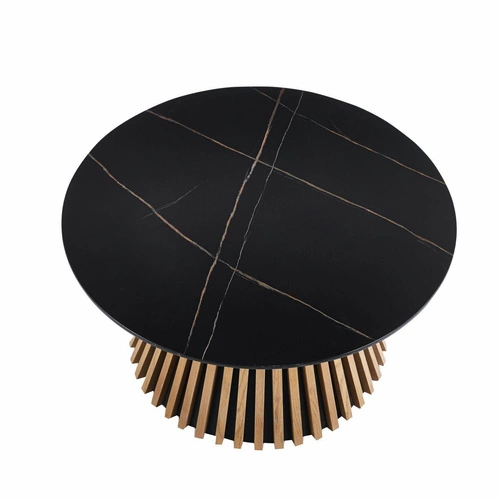 Konferenční stolek Kyoto kulatý 80 cm černý mramor dub moderní do obýváku Intesi