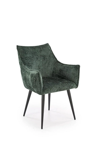 Čalouněná jídelní židle Arhiza zelená s područkami moderní na černých nohách