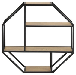 Industriální nástěnná police Seaford Octagon dub na knihy a dekorace do obýváku Actona