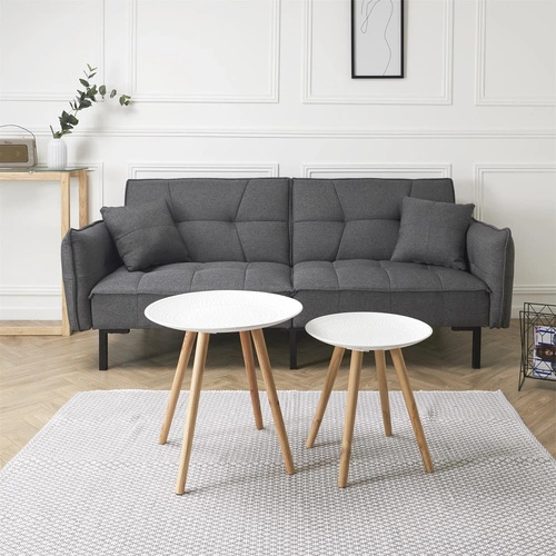 Sada 2 kulatých konferenčních stolků Intesi bílá/přírodní skandinávský dřevěný 2v1 do obýváku