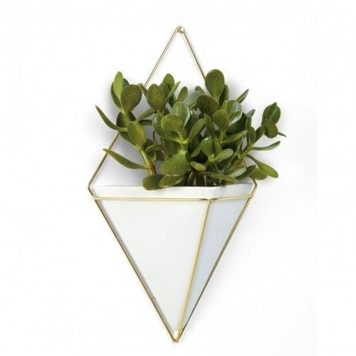 Nástěnný květináč Trigg Umbra geometrický keramický závěsný na bylinky bílo-zlatý
