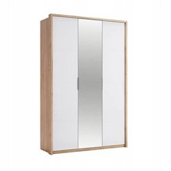 Šatní skříň Tissa se zrcadlem 140 cm moderní do ložnice dub craft bílý lesk
