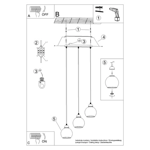 Závěsné svítidlo ALINO 3 černé moderní nad stůl do obýváku nebo jídelny SOLLUX