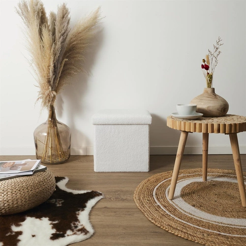 Skládací taburet Intesi Vels Boucle bílý s úložným prostorem do obýváku a předsíně čtvercový