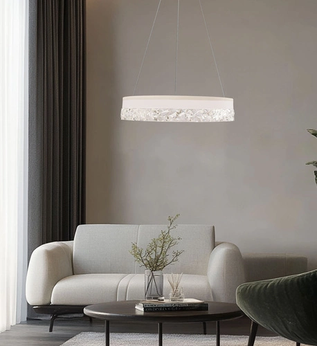 Závěsná lampa FROZI bílá 32W LED 3000K čiré krystaly