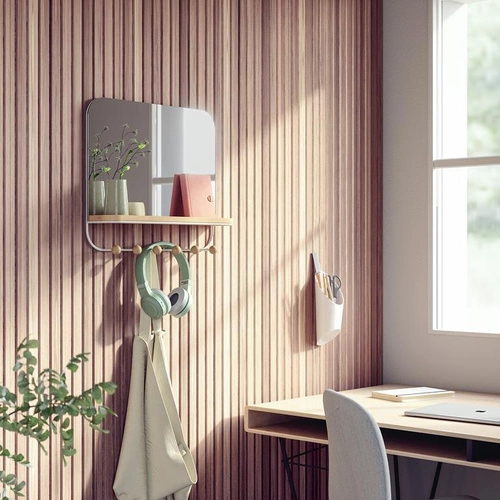 Obdélníkové nástěnné zrcadlo s poličkou Estique Umbra bílé moderní do předsíně