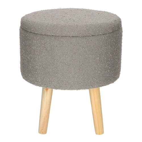 Taburet Neely Intesi se skrytým úložným prostorem šedý bouclé dřevěný ke kosmetickému stolku ve skandinávském stylu