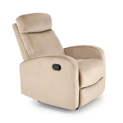 Rozkládací křeslo do obýváku Veral samet béžový moderní s relaxační a houpací funkcí