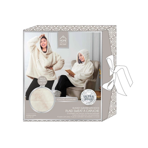 Fleecová deka s kapucí Intesi bílá teplá deka na gauč do obýváku