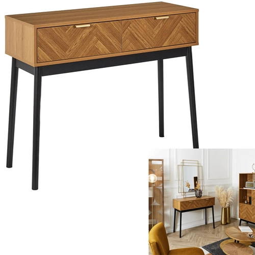 Konzolový stolek Felix moderní se zásuvkami v dekoru rybí kost přírodní do předsíně nebo obývacího pokoje 100 cm