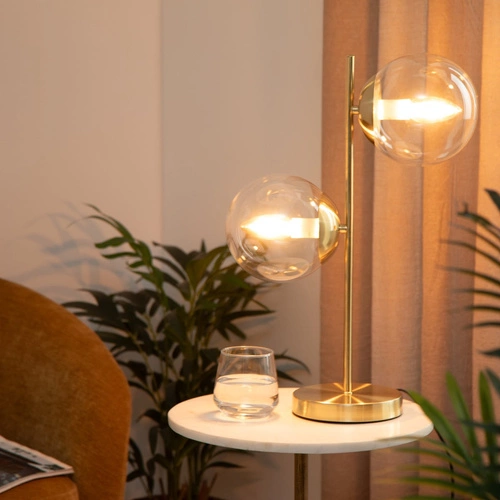 Skleněná stolní lampa glamour Collectionneur zlatá do ložnice a obýváku Atmosphera 48 cm