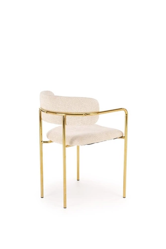 Čalouněná jídelní židle Jabari krémová s područkami na zlatých nohách do jídelny a obýváku