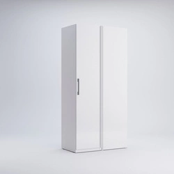Rohová šatní skříň Flory bílý lesk moderní posuvná s policemi do ložnice