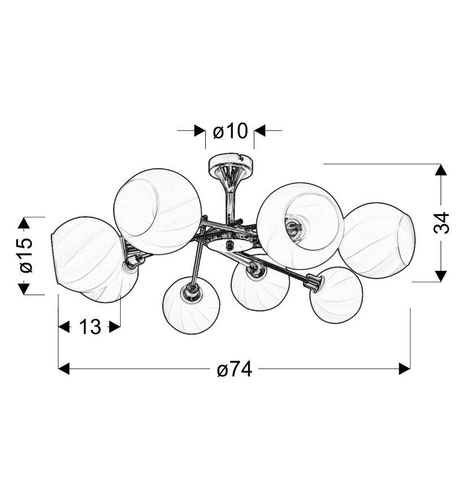 Moderní závěsné svítidlo Raul 8-ramenné skleněné chrom bílé do obýváku a ložnice