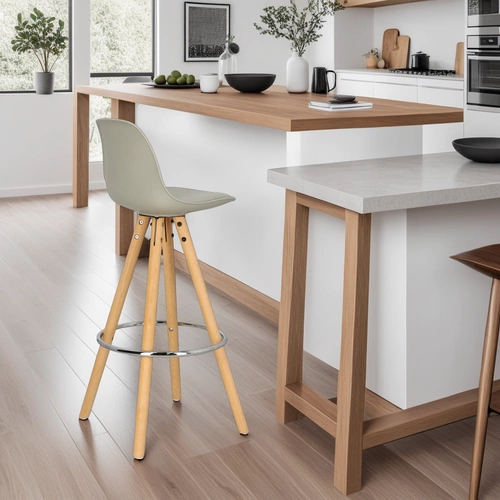 Barová židle Nord šedá s opěrkou do kuchyně a jídelny moderní dřevěná z ekokůže Intesi