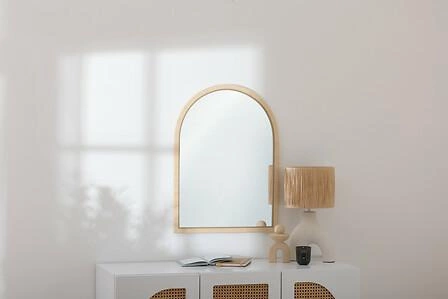 Dekorativní půlkruhové zrcadlo Thea 55x75 cm béžové do obýváku a předsíně Atmosphera