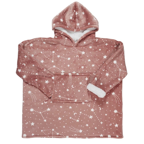 Astro růžová mikina deka s kapucí teplý fleecový na pohovku do obýváku Intesi