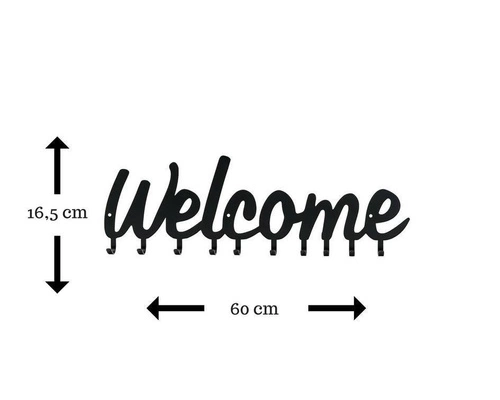 Nástěnný věšák Welcome černý kovový do předsíně na bundy a klíče Intesi