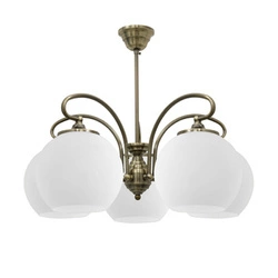 Závěsné svítidlo Orbit skleněné klasické 5ramenné do obýváku a ložnice měděné